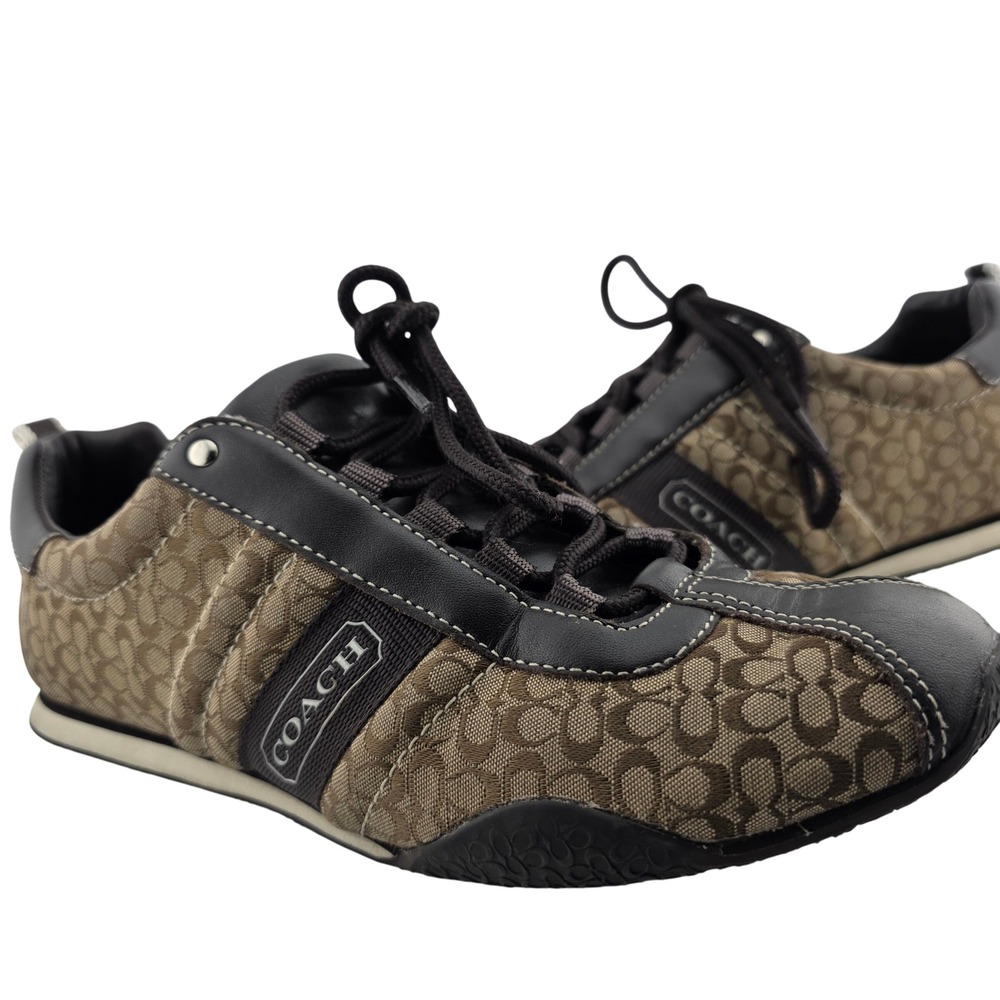 Coach Kelsie Signature C Monogram Sneakers Women's 6.5 Canvas Leather Lace Up